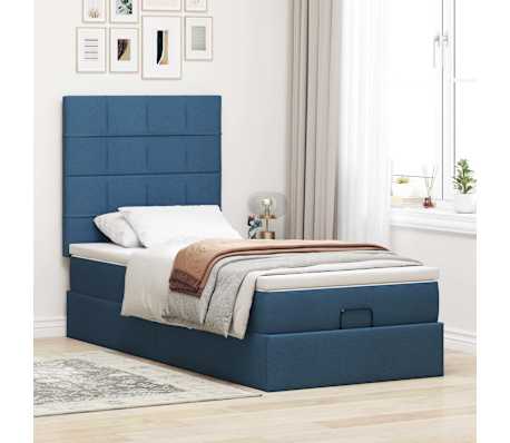 vidaXL Οθωμανικό κρεβάτι με στρώμα μπλε 90x190cm ύφασμα