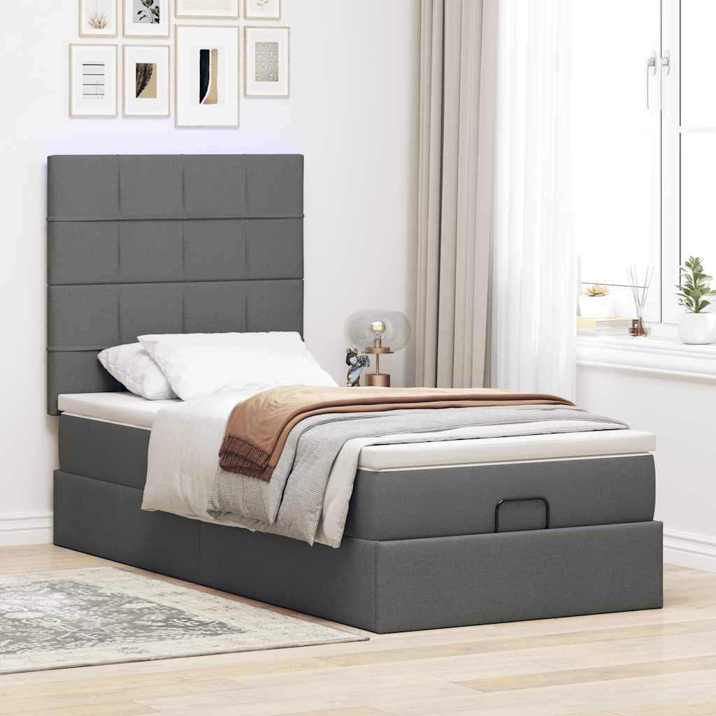 vidaXL Bed met matras 90x200 cm stof donkergrijs grijs, foto 2