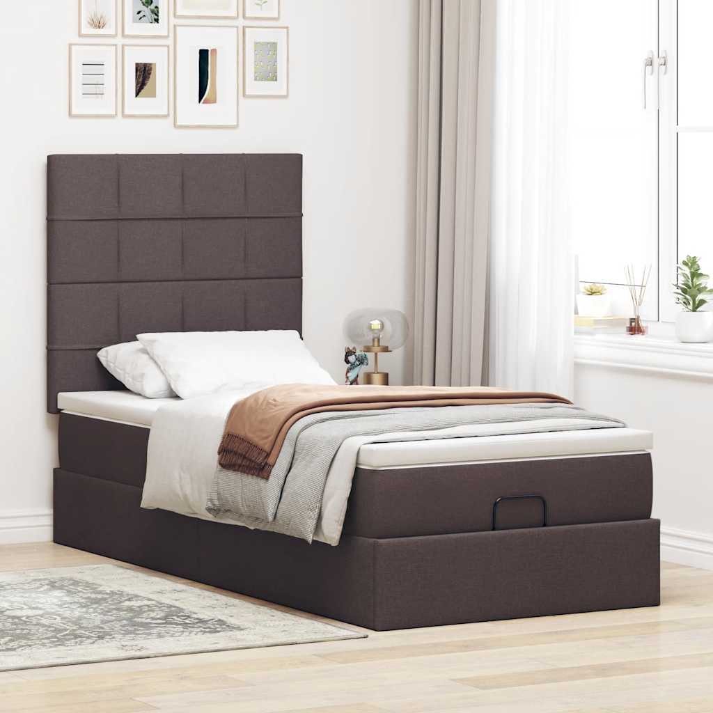 vidaXL Bed met matras 90x200 cm stof donkerbruin afbeelding