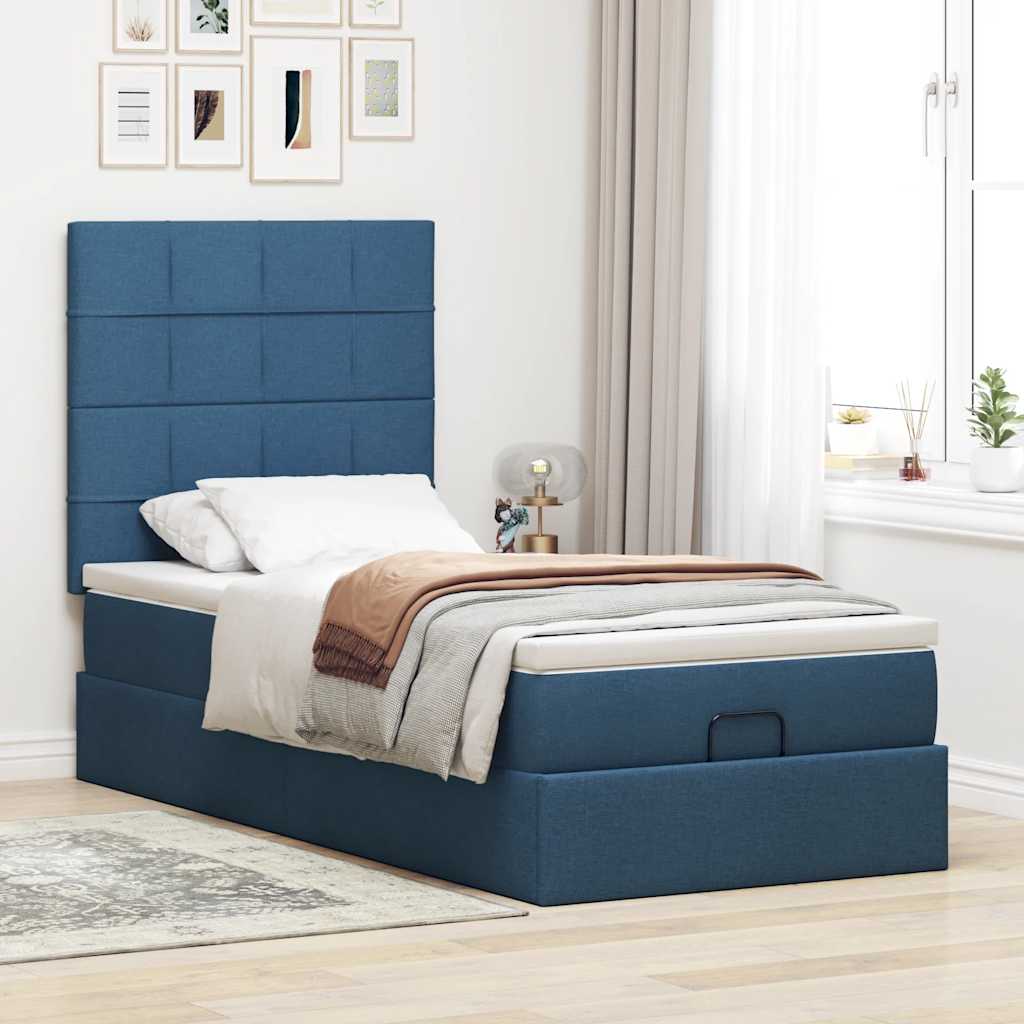 vidaXL Bed met matras 90x200 cm stof blauw afbeelding