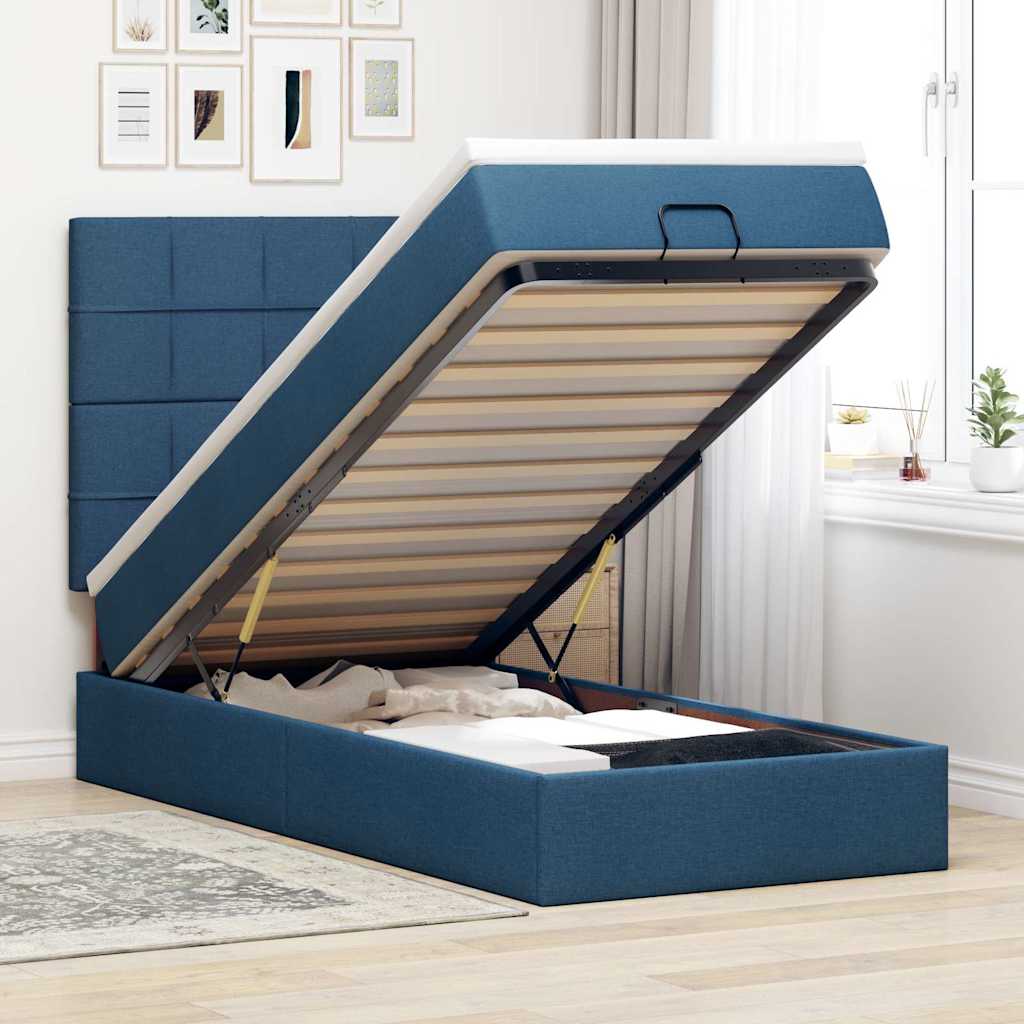 vidaXL Ottoman-Bett mit Matratze Blau 90x200 cm Stoff