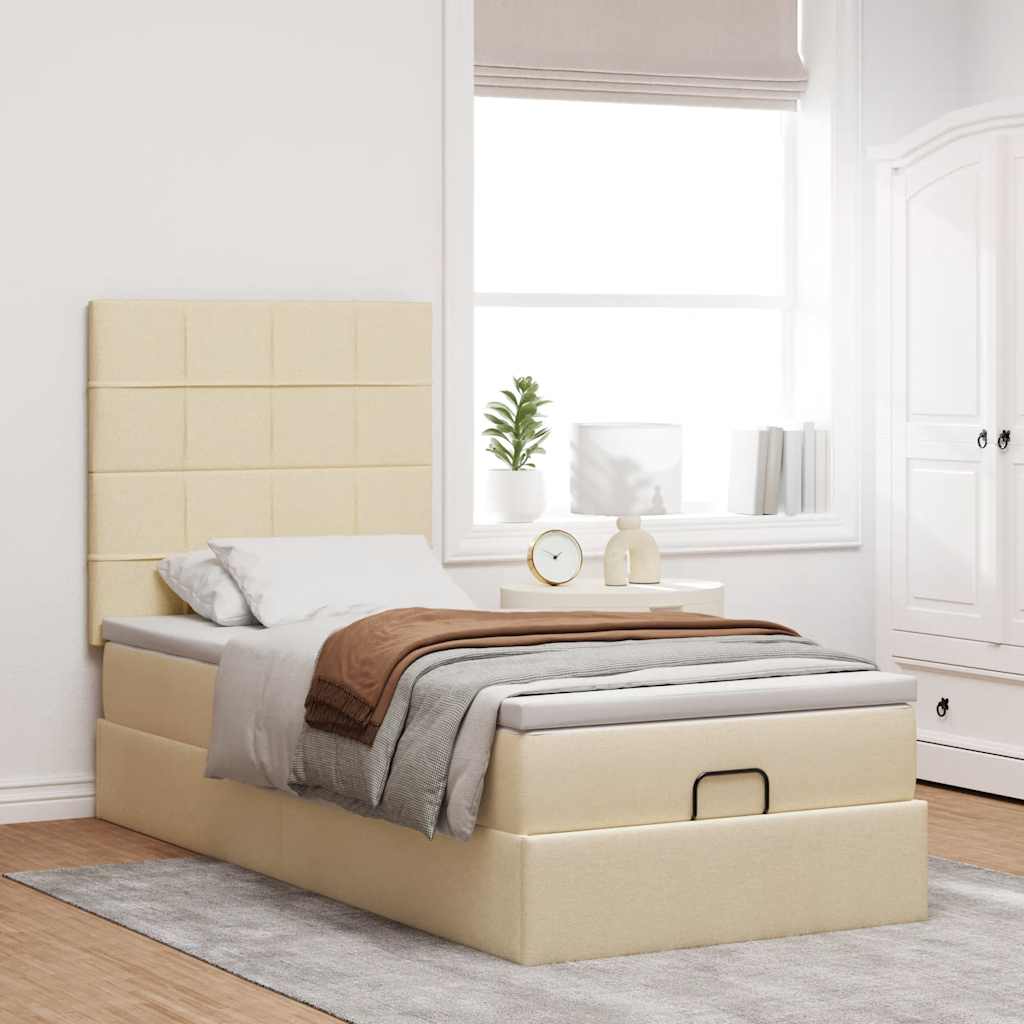 vidaXL Bed met matras 100x200 cm stof crèmekleurig afbeelding