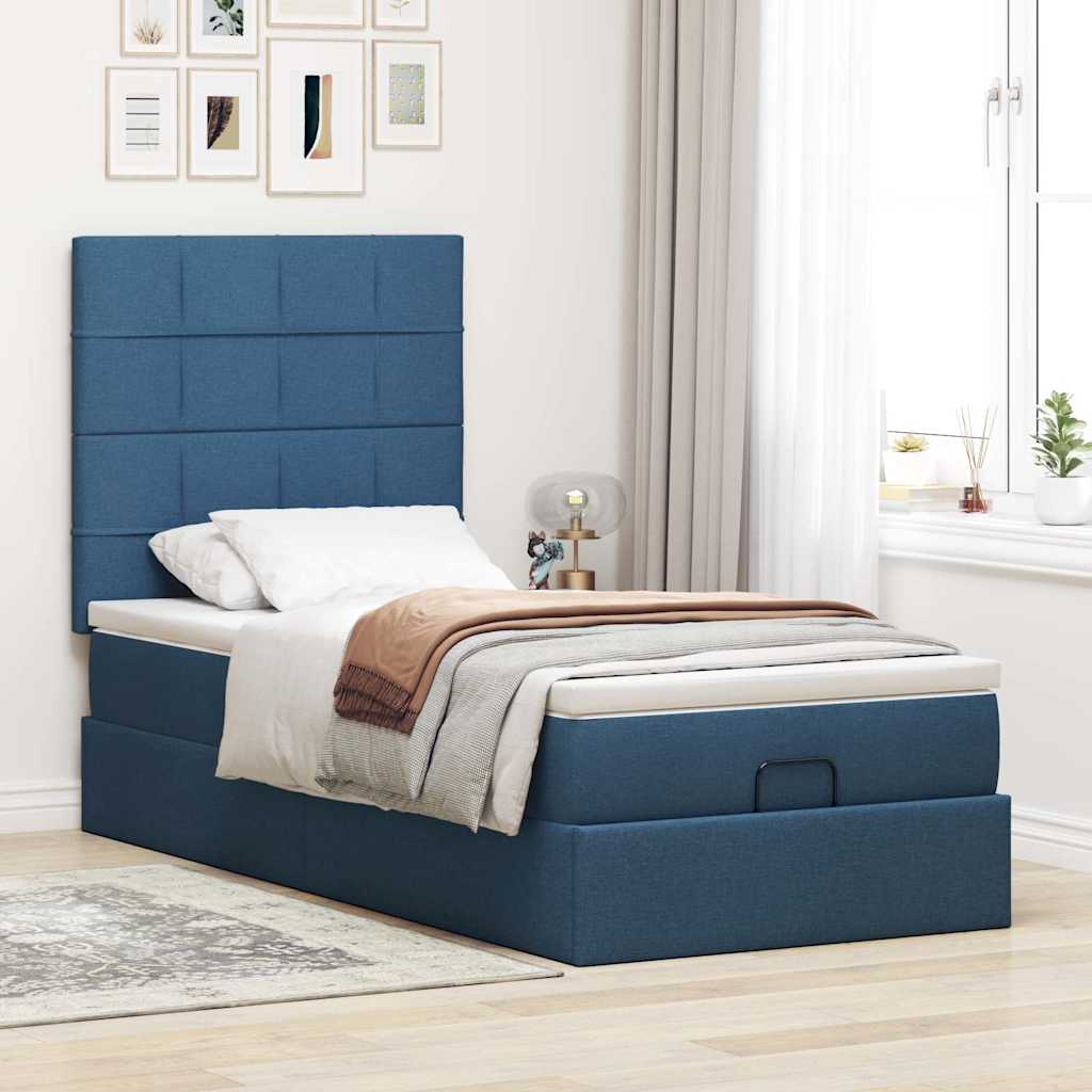 vidaXL Bed met matras 100x200 cm stof blauw afbeelding