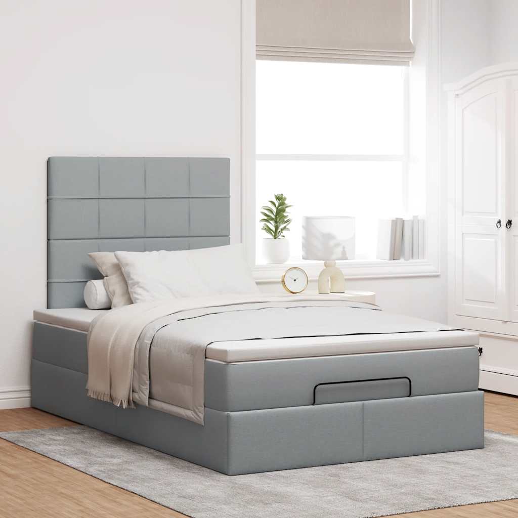 vidaXL Ottoman bed met matras 120x190 cm stof lichtgrijs afbeelding