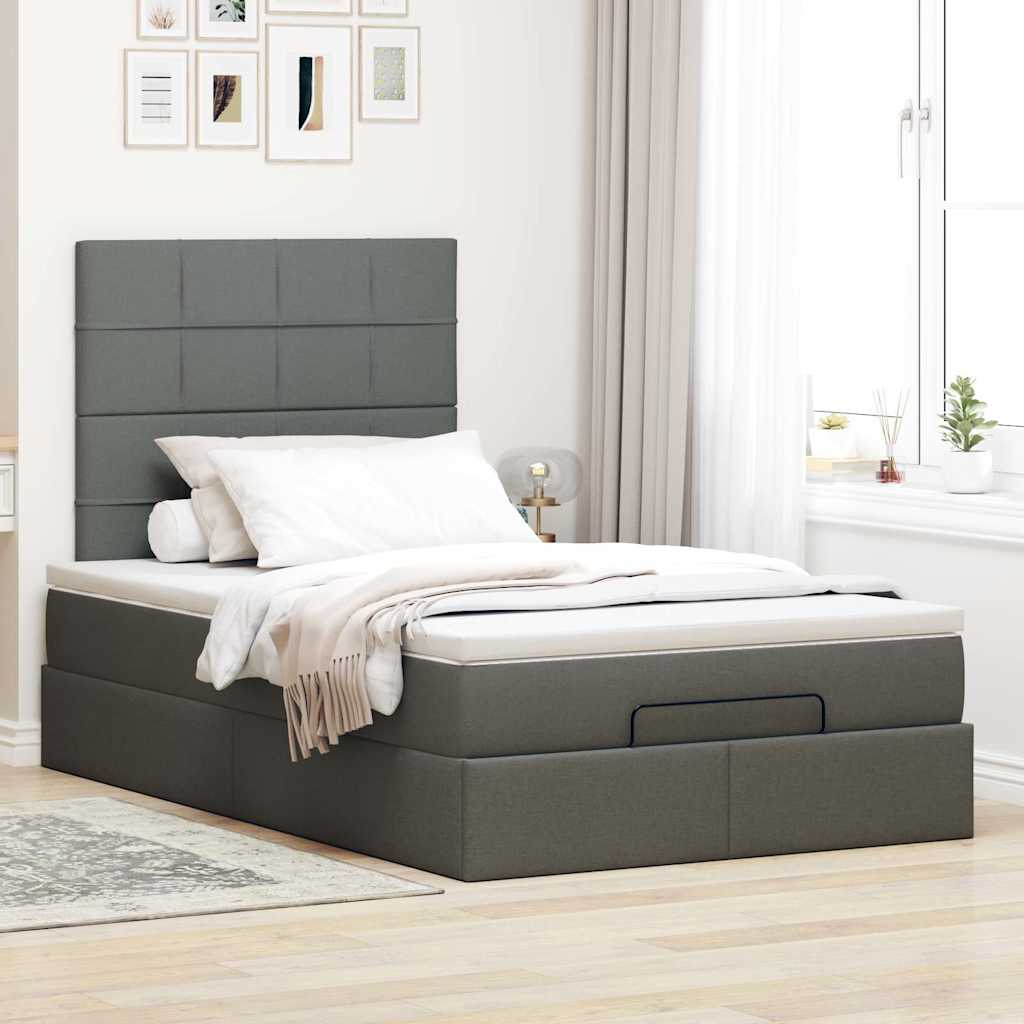 vidaXL Ottoman bed met matras 120x190 cm stof donkergrijs grijs, foto 2