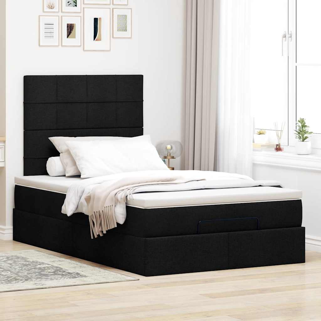 vidaXL Ottoman bed met matras 120x190 cm stof zwart afbeelding