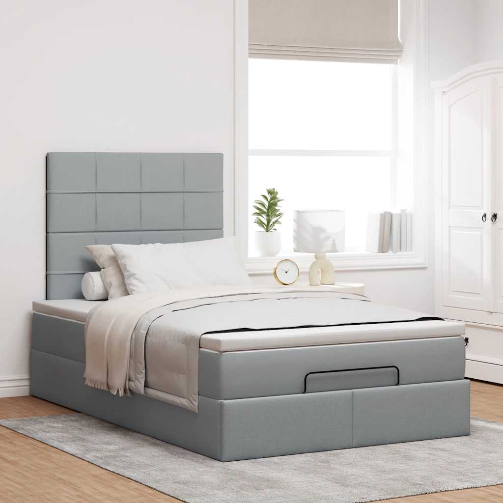 vidaXL Ottoman bed met matras 120x200cm stof lichtgrijs grijs, foto 2