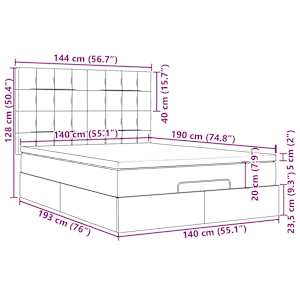 Osmanský rám postele s matrací světle šedá 140x190cm textil - obrázek 16