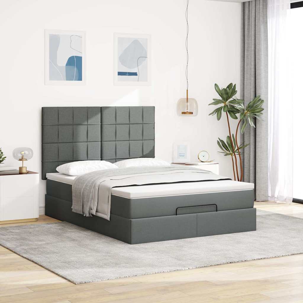 vidaXL Ottoman bed met matras 140x190cm stof donkergrijs grijs, foto 2