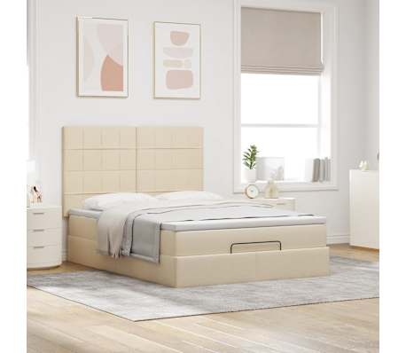 vidaXL Οθωμανικό κρεβάτι με στρώμα Cream 140x190cm ύφασμα