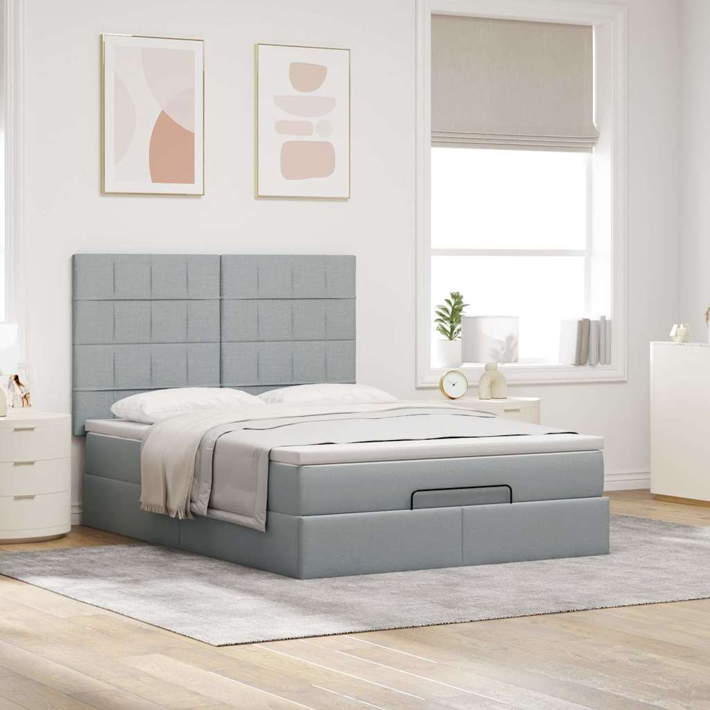 vidaXL Ottoman bed met matras 140x200cm stof lichtgrijs grijs, foto 2