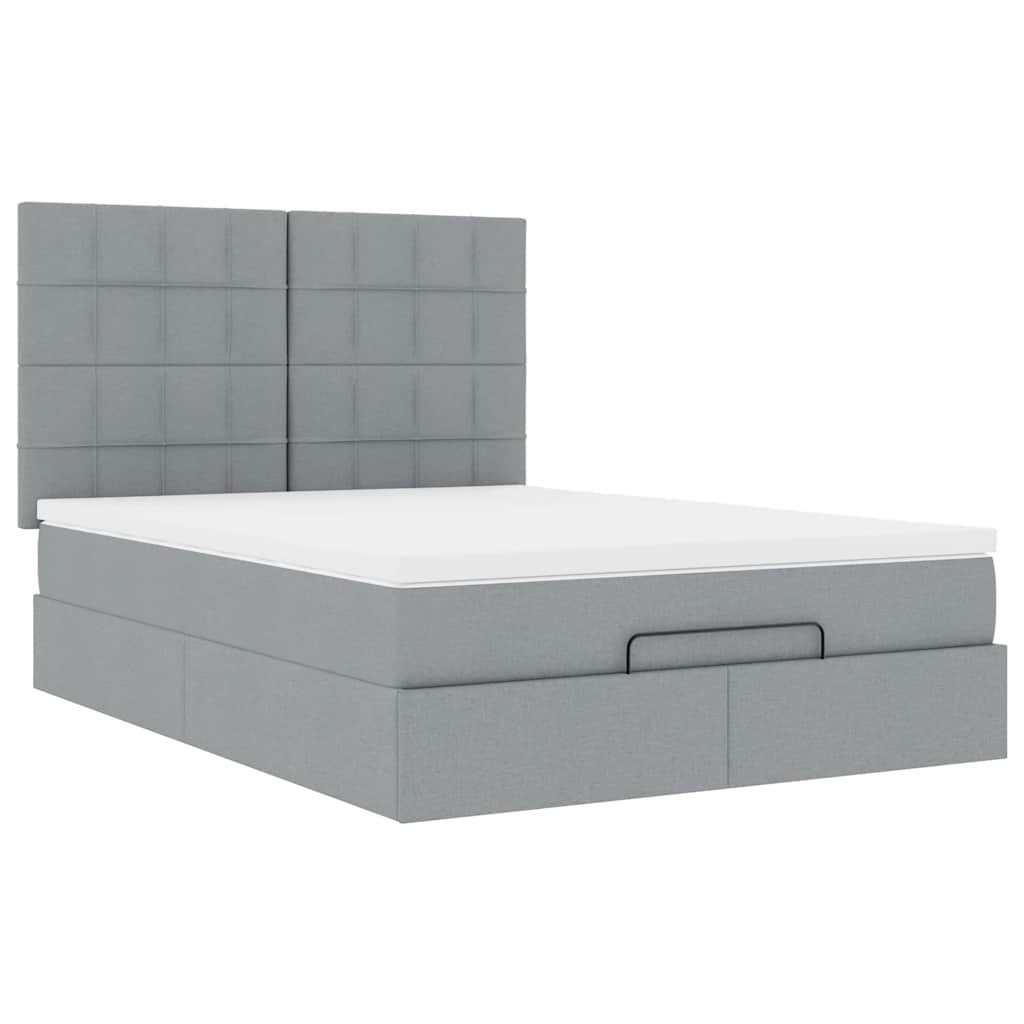 vidaXL Ottoman bed met matras 140x200cm stof lichtgrijs grijs, foto 4