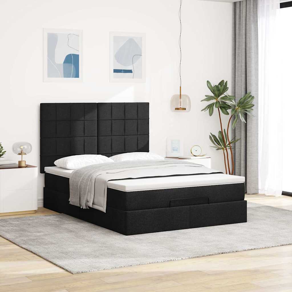 vidaXL Ottoman bed met matras 140x200cm stof zwart afbeelding