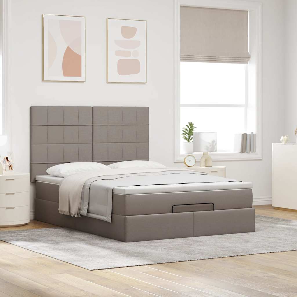 vidaXL Ottoman bed met matras 140x200cm stof taupe afbeelding