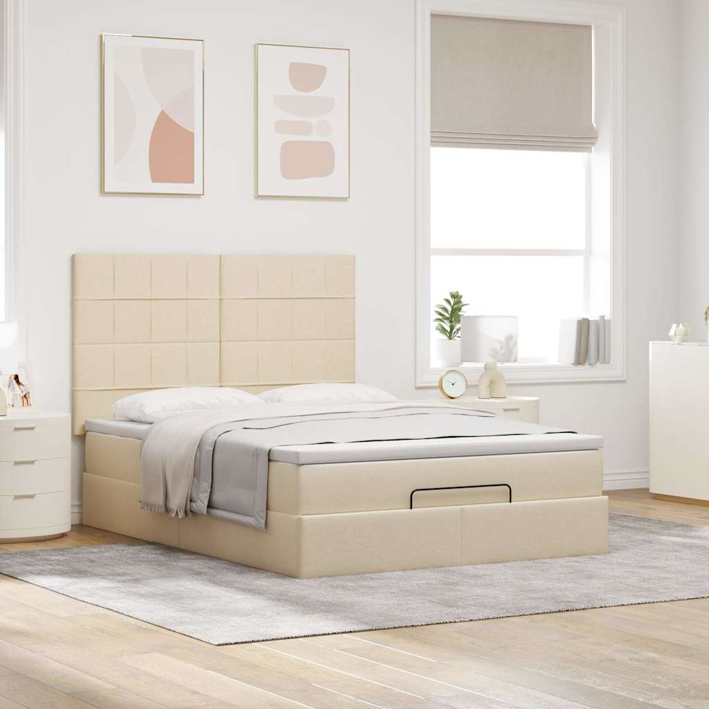 vidaXL Ottoman bed met matras 140x200cm stof crèmekleurig, foto 2