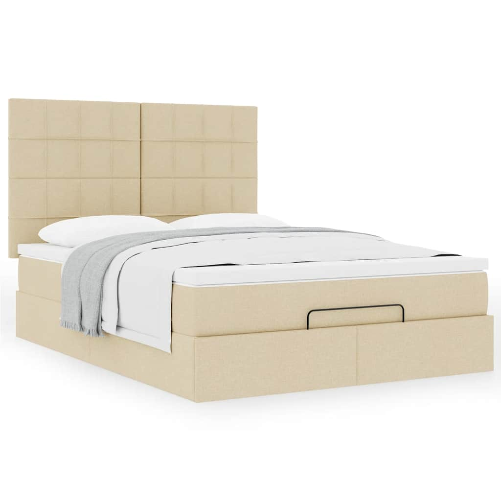 vidaXL Ottoman-Bett mit Matratze Creme 140x200 cm Stoff