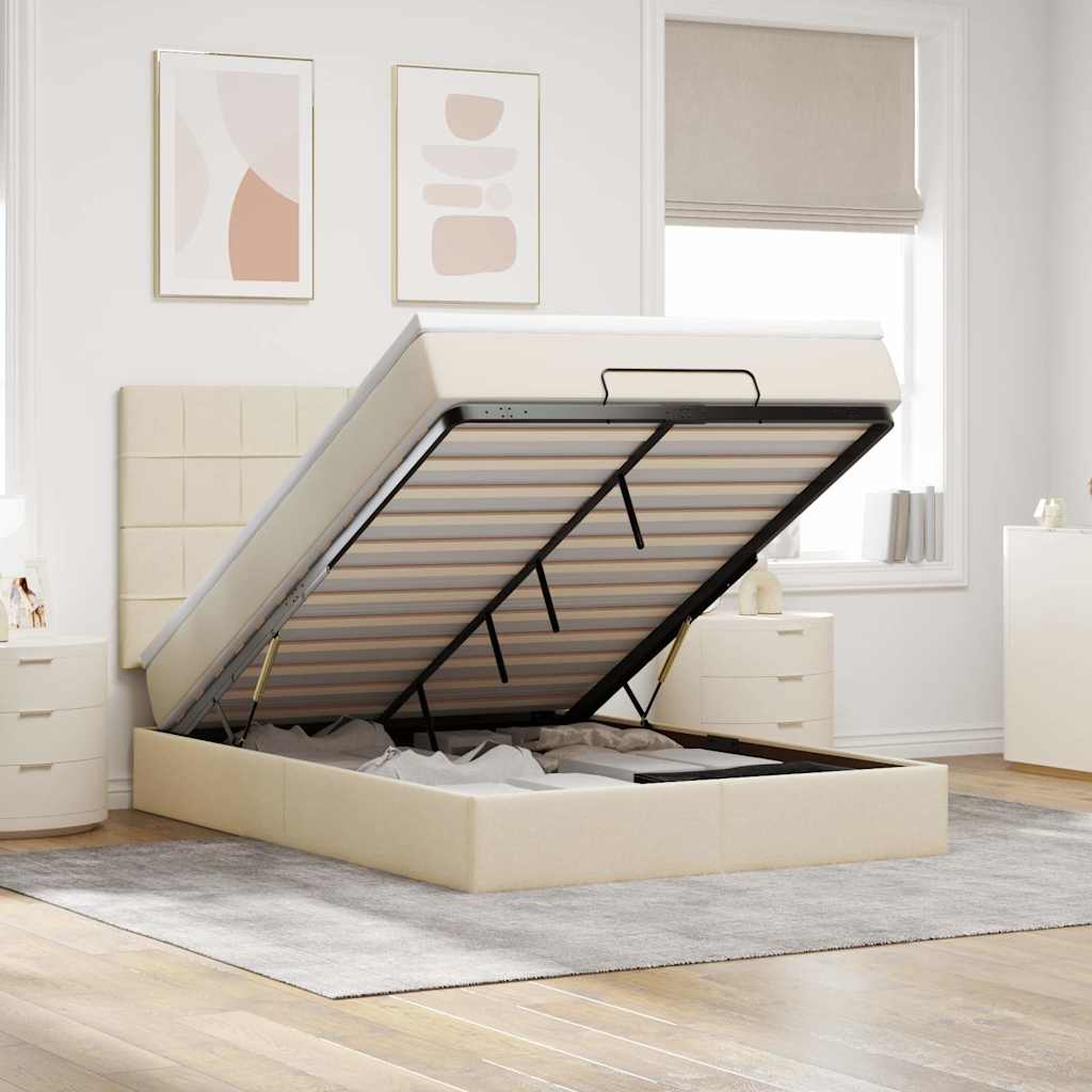 Osmannisk Sengeramme Med Madras Stof Farvet Creme - Blok med firkanter / 140 x 200 cm