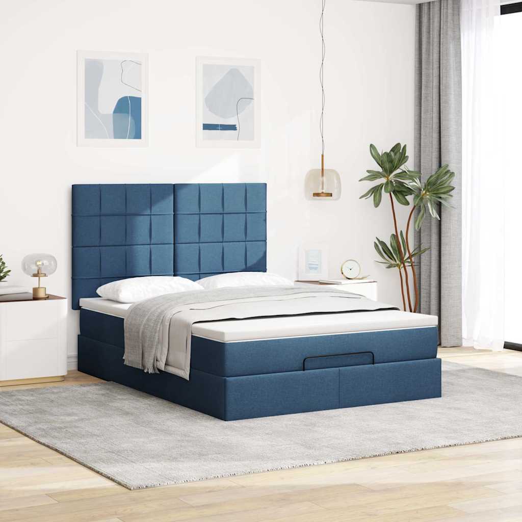 vidaXL Ottoman bed met matras 140x200cm stof blauw afbeelding