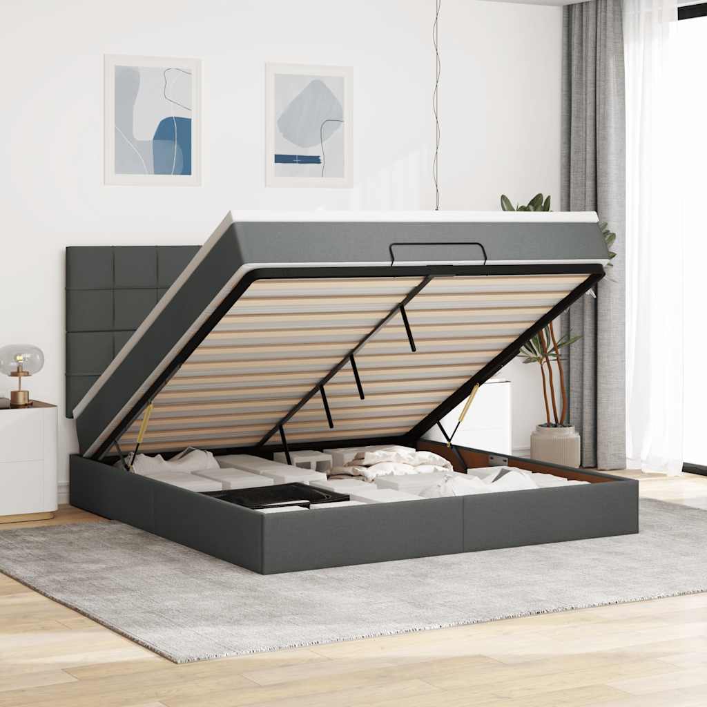 vidaXL Ottoman-Bett mit Matratze Dunkelgrau 160x200 cm Stoff