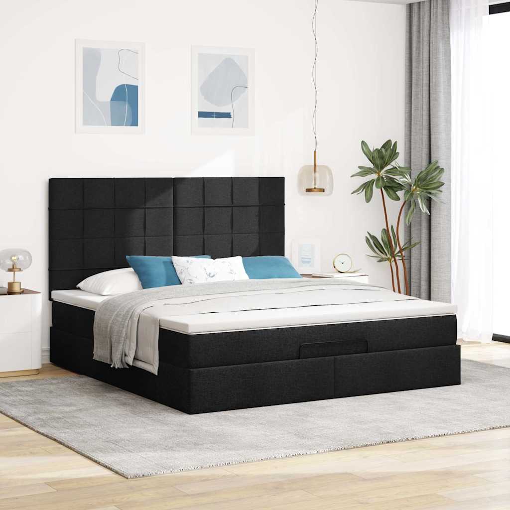 vidaXL Ottoman bed met matras 160x200cm stof zwart afbeelding