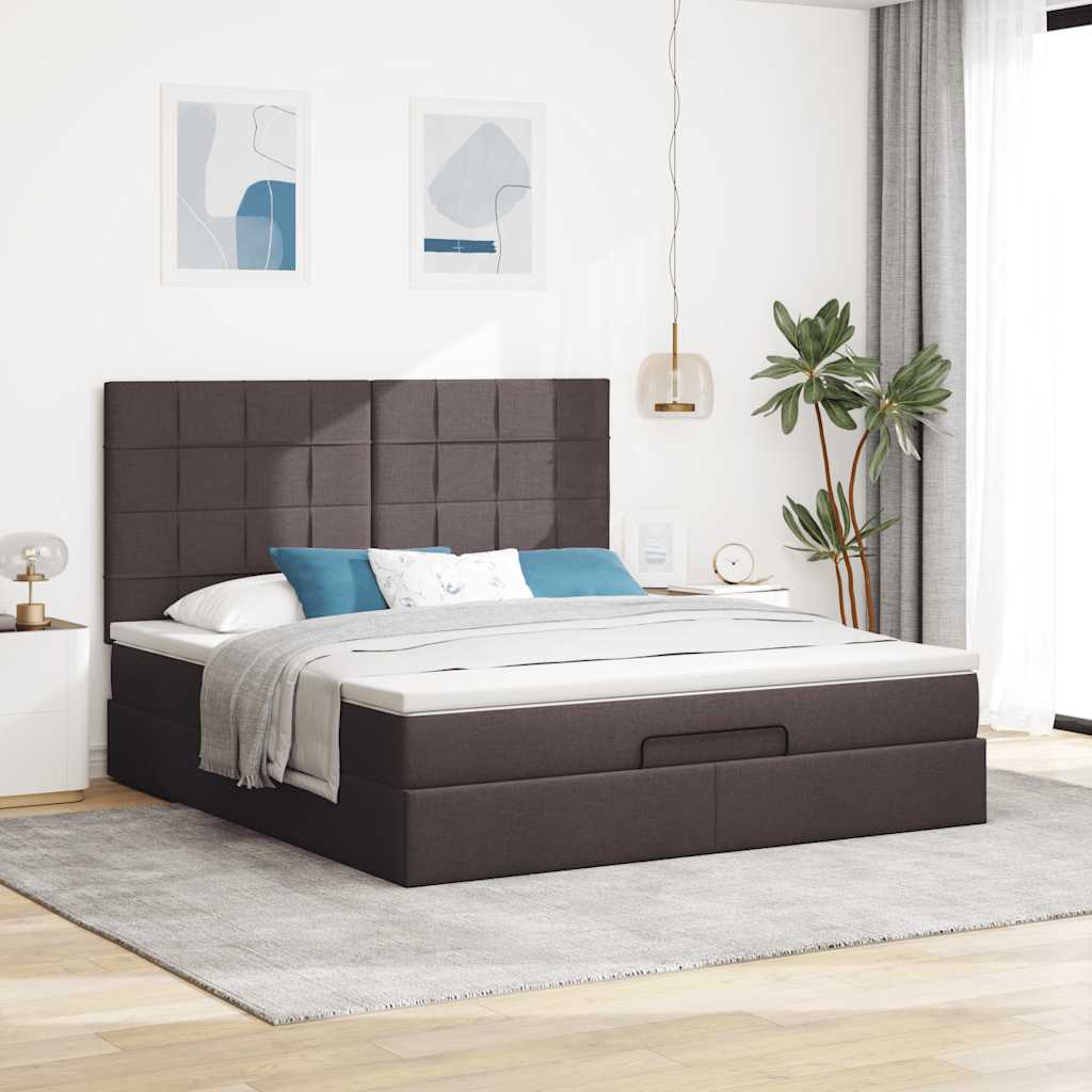 vidaXL Ottoman bed met matras 160x200cm stof donkerbruin afbeelding