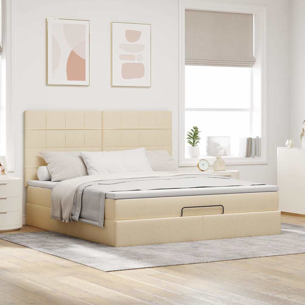 vidaXL Ottoman bed met matras 160x200cm stof crèmekleurig afbeelding