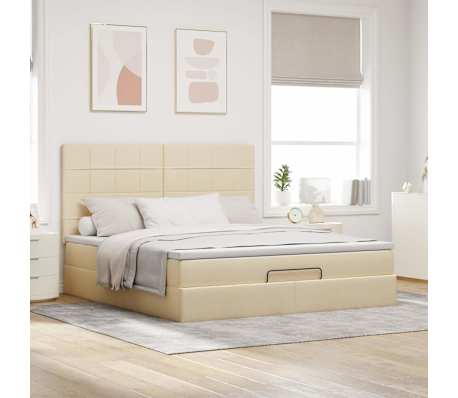 vidaXL Estrutura de cama otomana com colch&atilde;o tecido creme 160x200cm