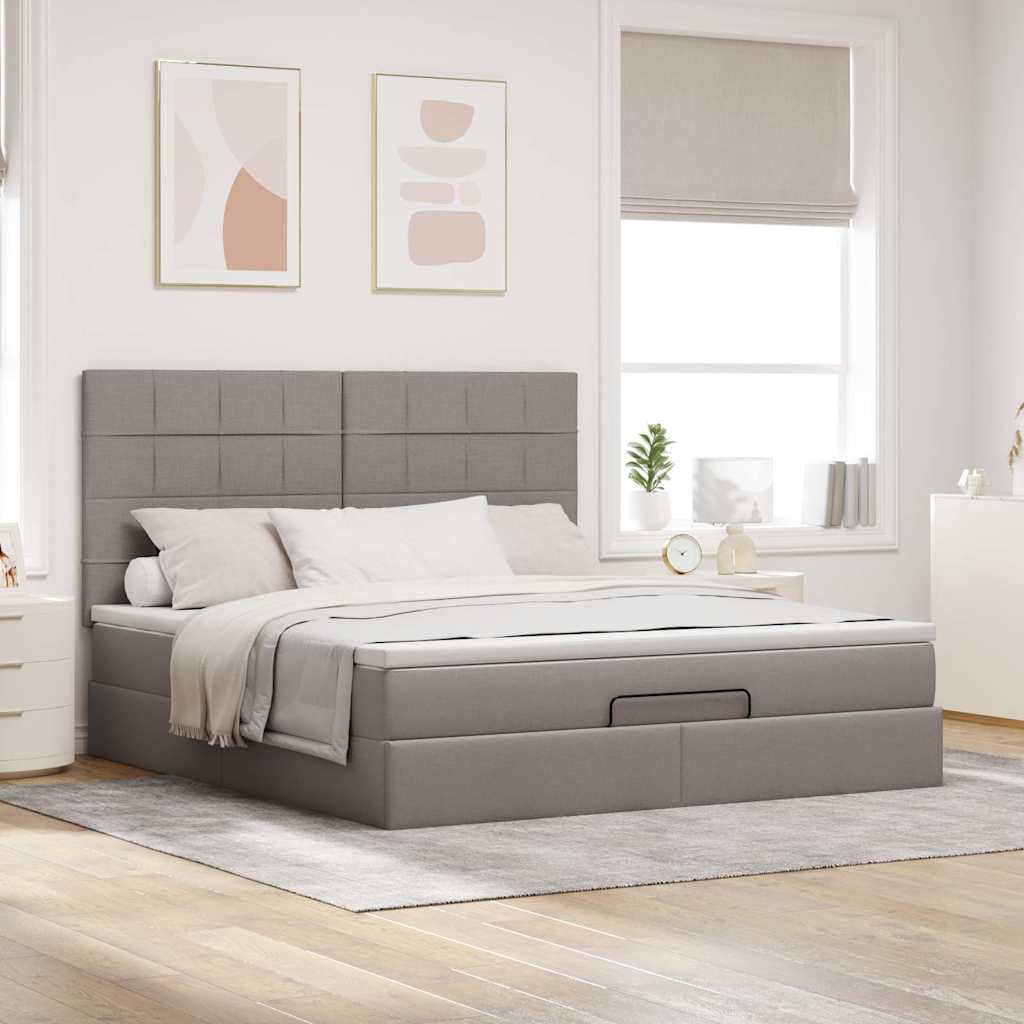 vidaXL Ottoman bed met matras 180x200cm stof taupe afbeelding