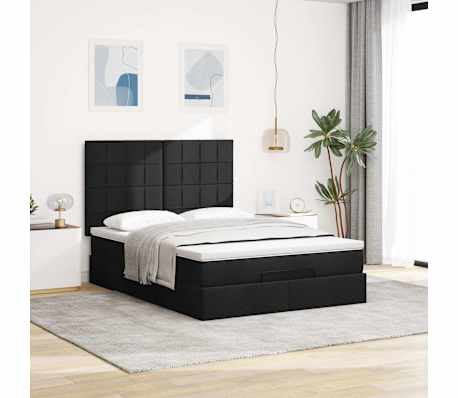 vidaXL Ottoman Bed with Mattress Black Double Fabric