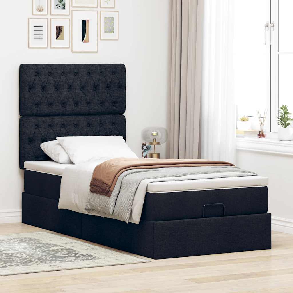 vidaXL Ottoman bed met matras 80x200cm stof zwart afbeelding