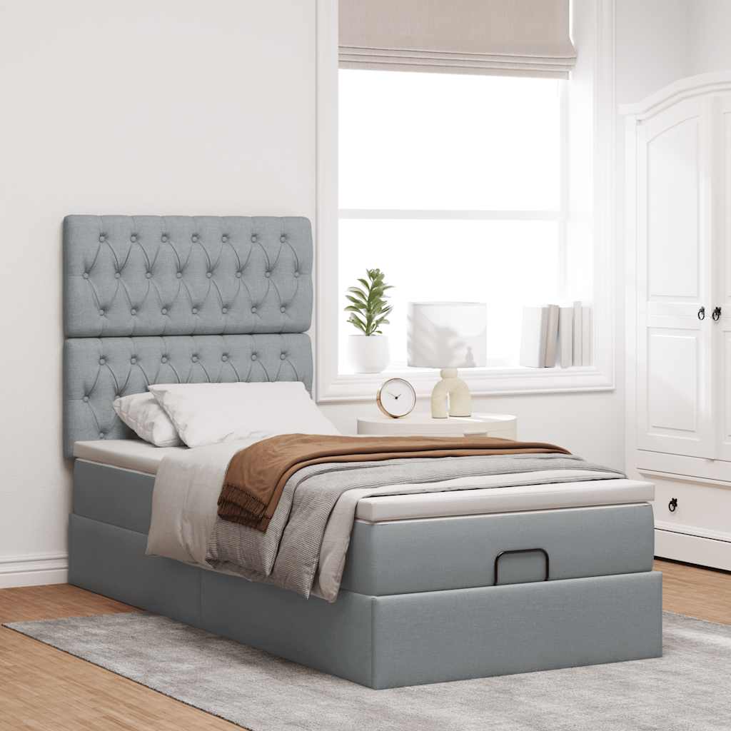 vidaXL Ottoman bed met matras 90x190cm stof lichtgrijs grijs, foto 2