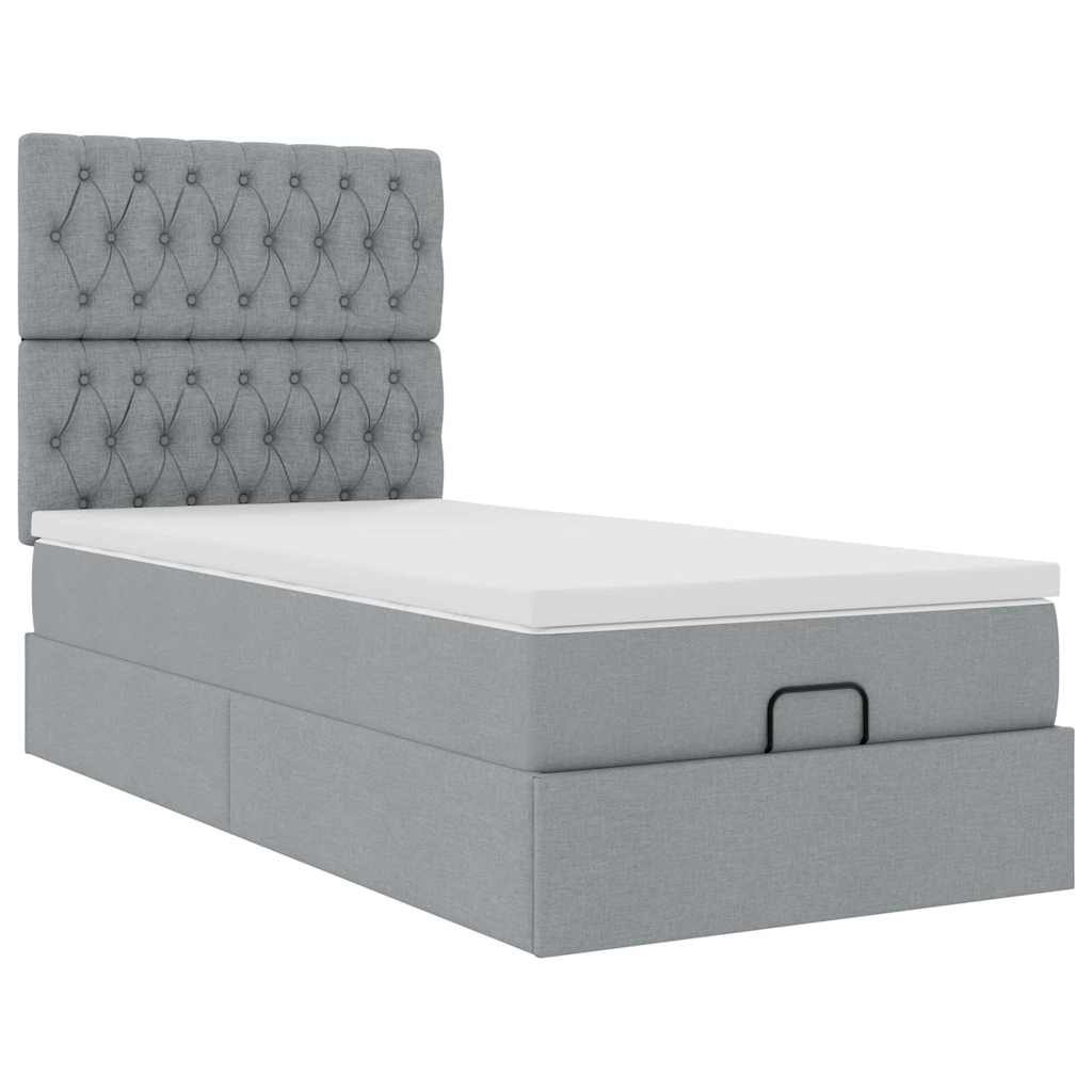 vidaXL Ottoman bed met matras 90x190cm stof lichtgrijs grijs, foto 4