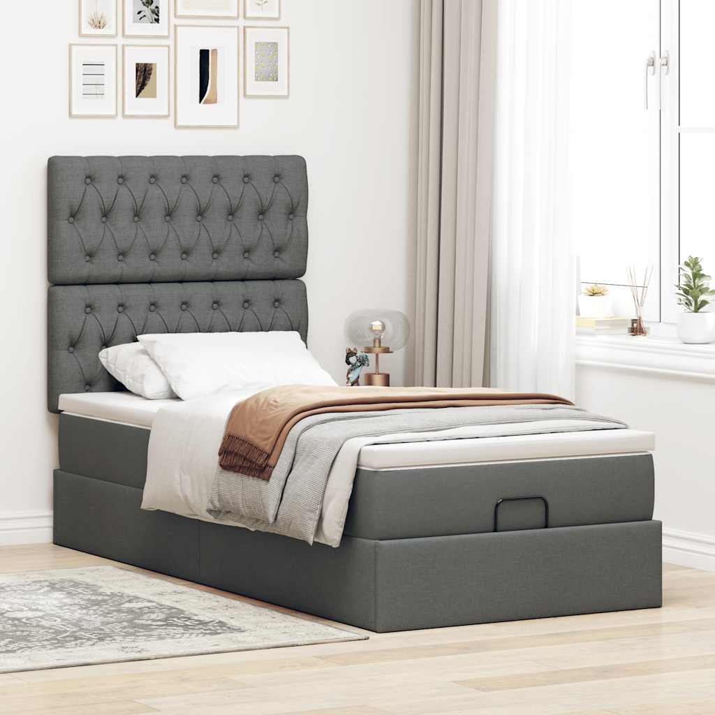 vidaXL Ottoman bed met matras 90x190cm stof donkergrijs grijs, foto 2
