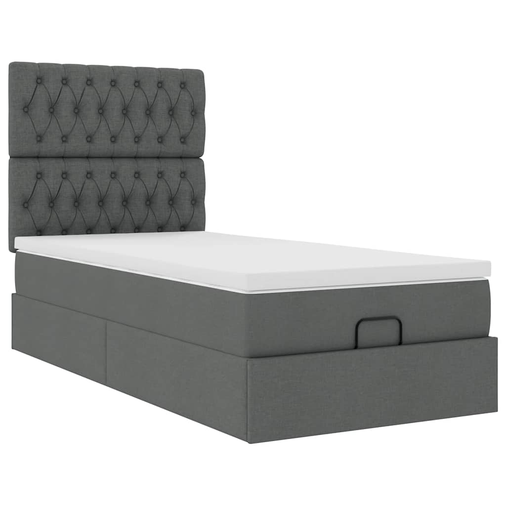 vidaXL Ottoman bed met matras 90x190cm stof donkergrijs grijs, foto 4
