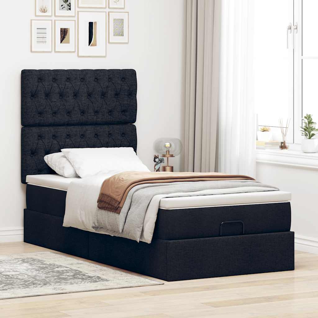 vidaXL Ottoman bed met matras 90x190cm stof zwart afbeelding