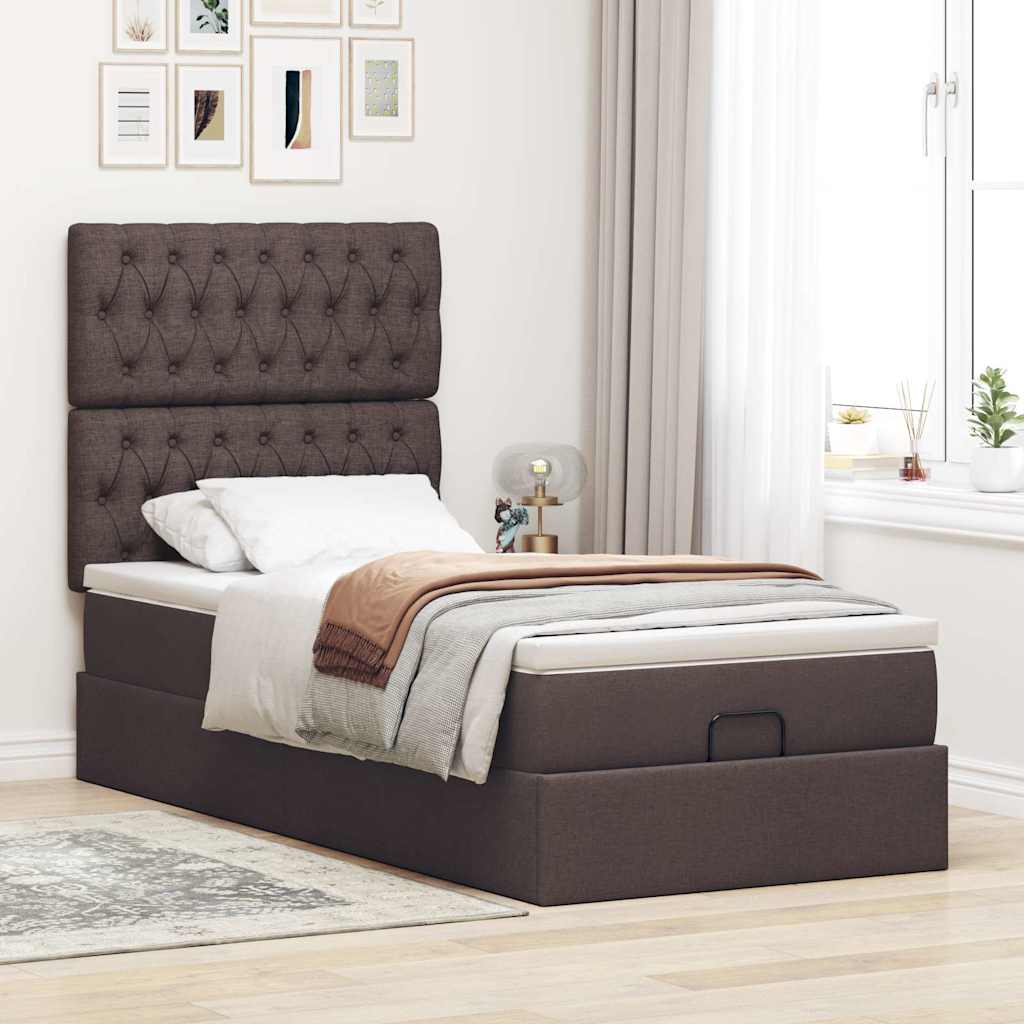vidaXL Ottoman bed met matras 90x190cm stof donkerbruin afbeelding