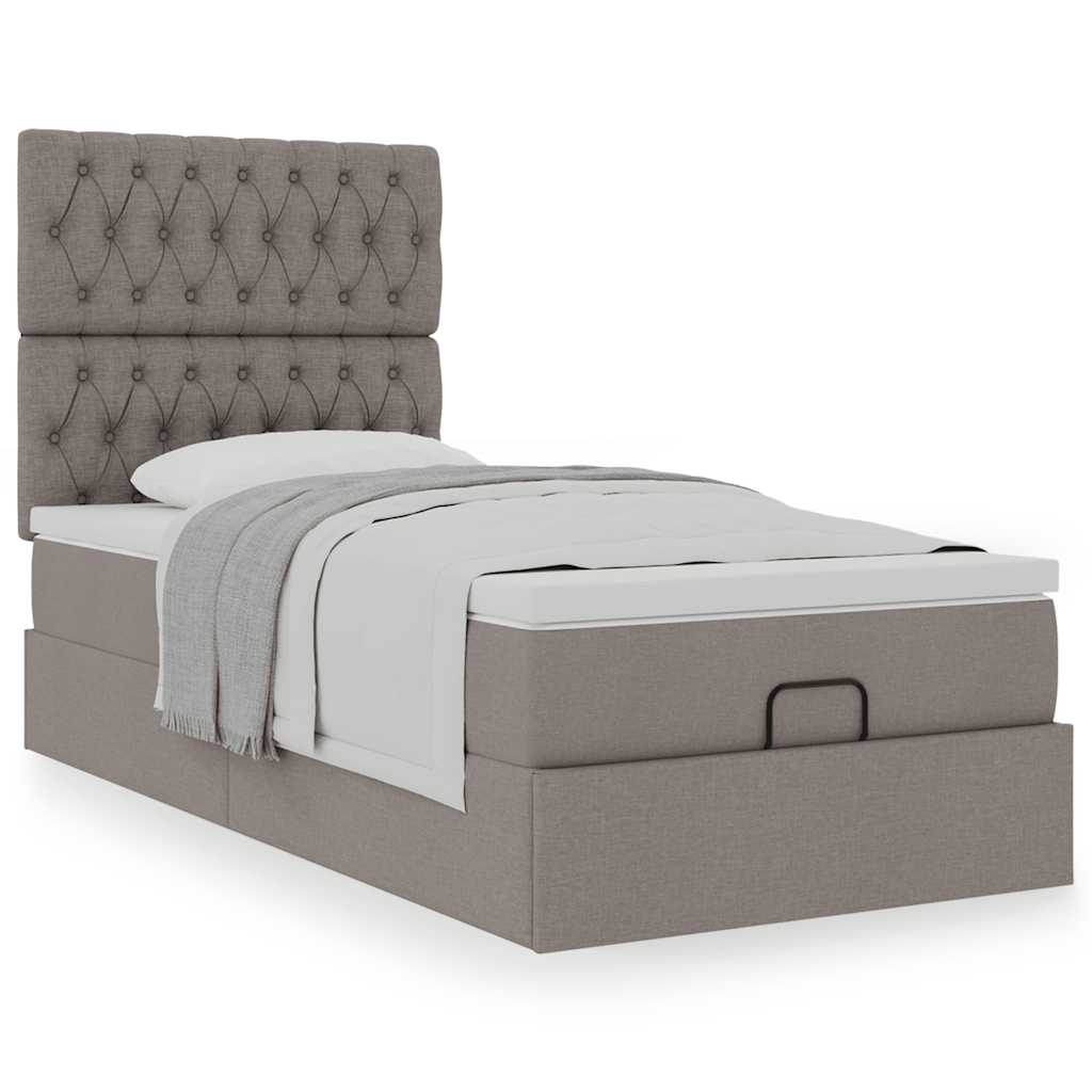 Ottoman-Bett mit Matratze Taupe 90×190 cm Stoff