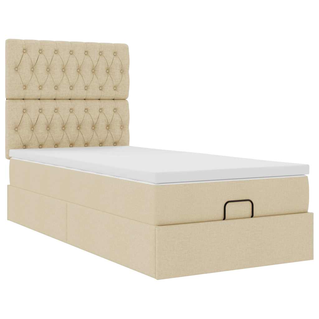 vidaXL Ottoman bed met matras 90x190cm stof crèmekleurig, foto 4