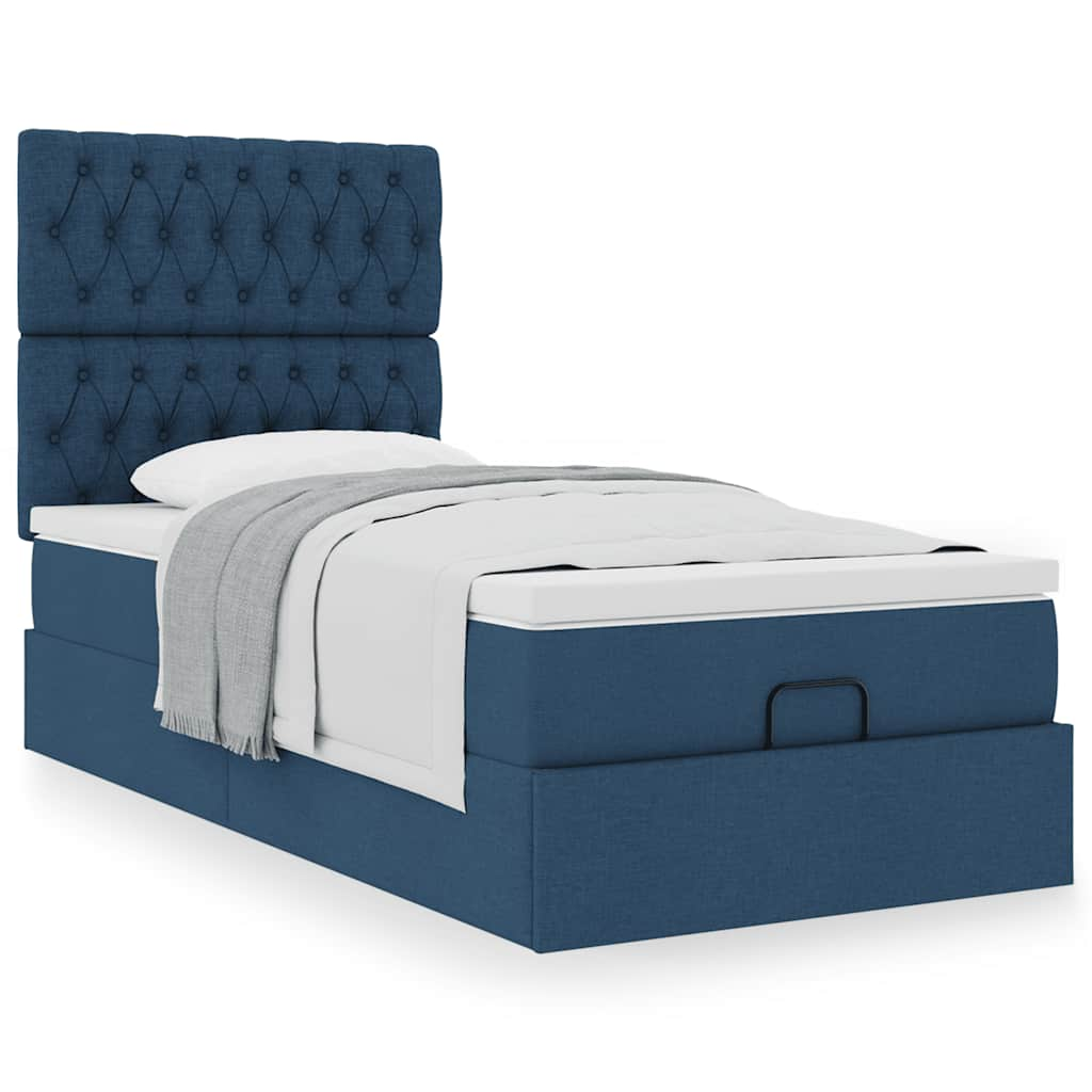 vidaXL Ottoman-Bett mit Matratze Blau 90x190 cm Stoff