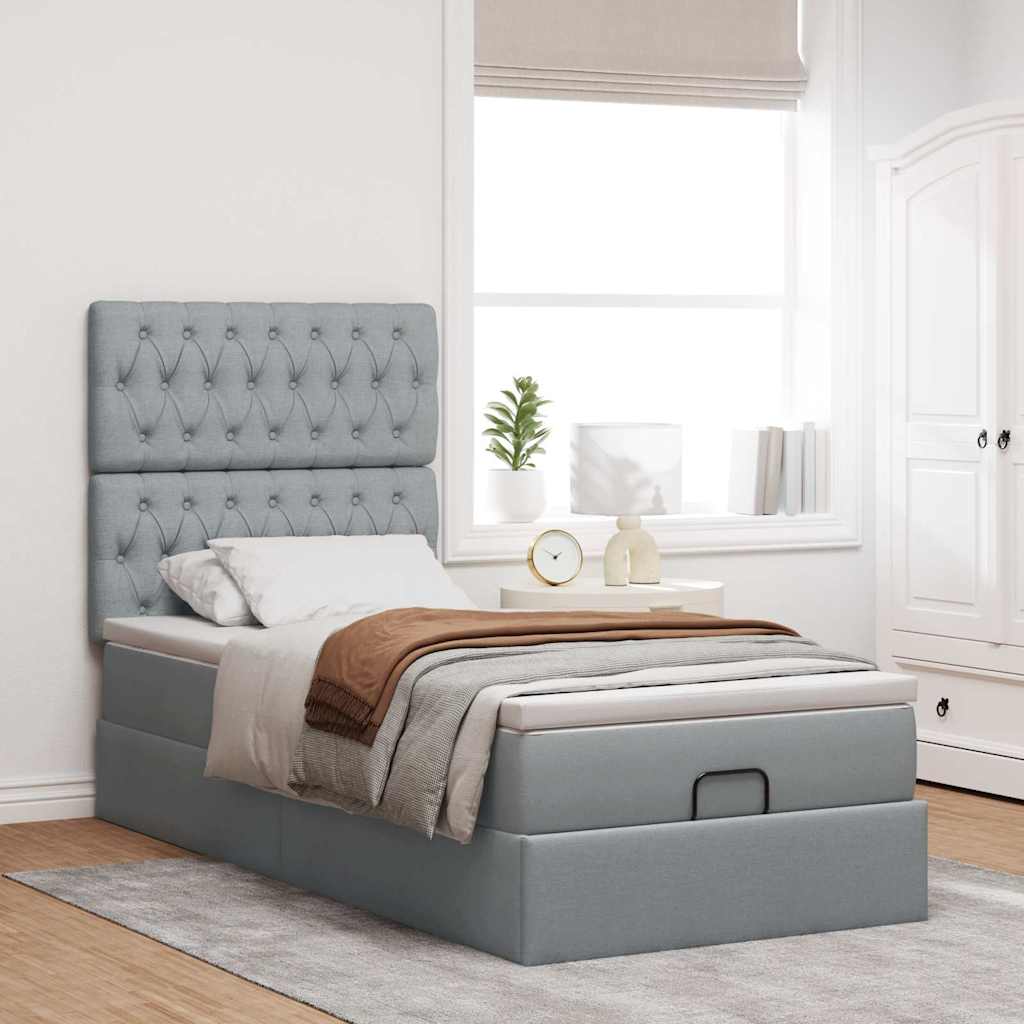 vidaXL Bed met matras 100x200 cm stof lichtgrijs afbeelding
