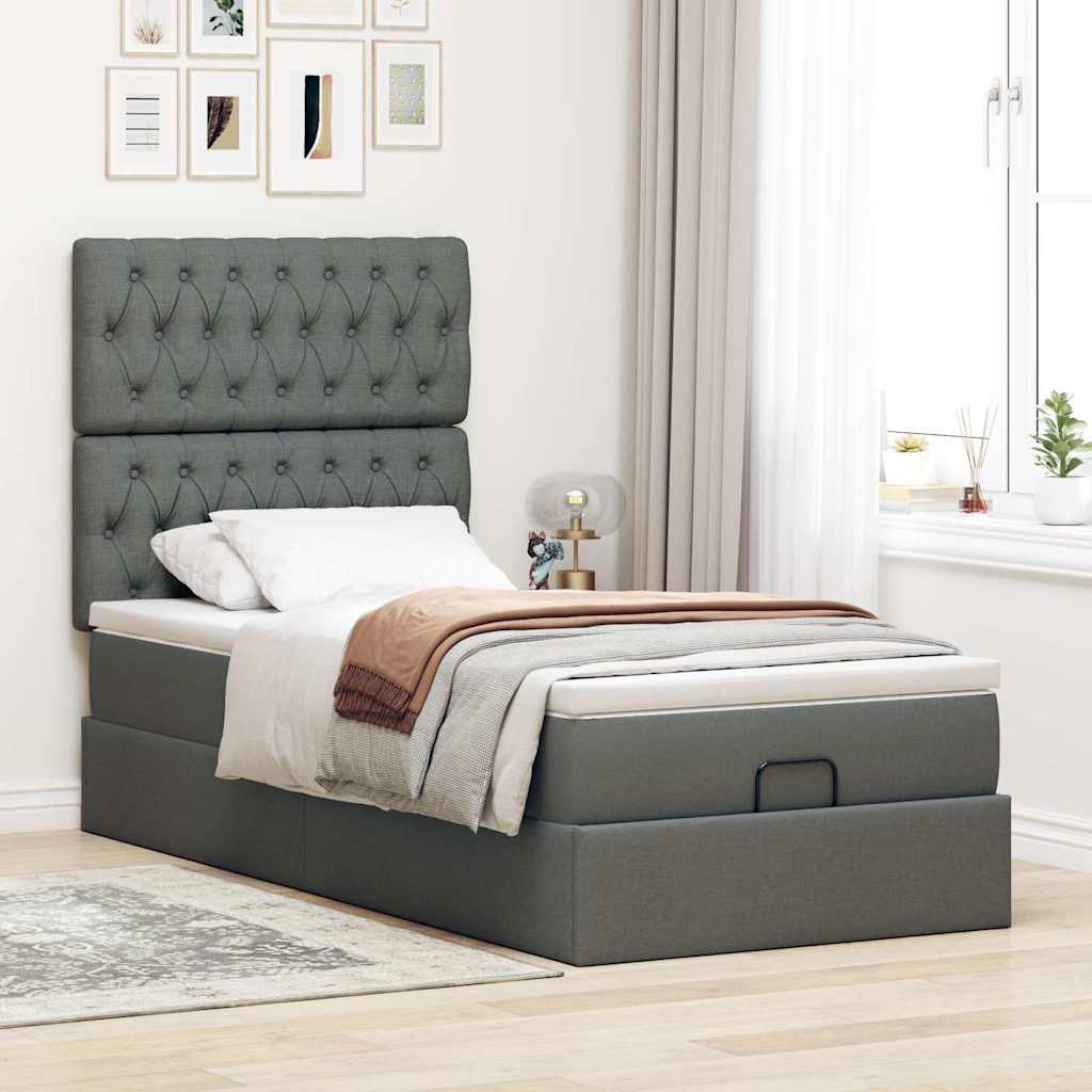 vidaXL Ottoman bed met matras 100x200cm stof donkergrijs afbeelding