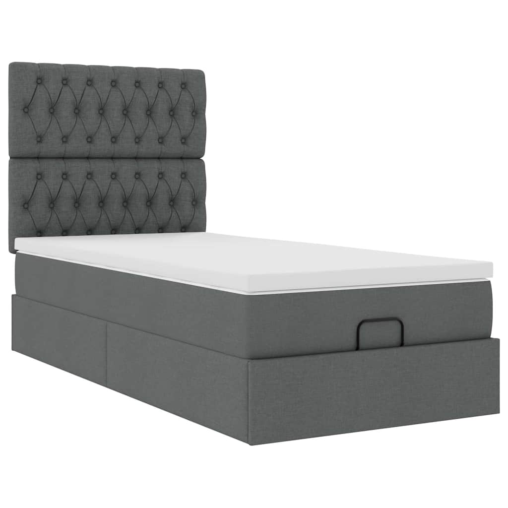 vidaXL Ottoman bed met matras 100x200cm stof donkergrijs grijs, foto 4