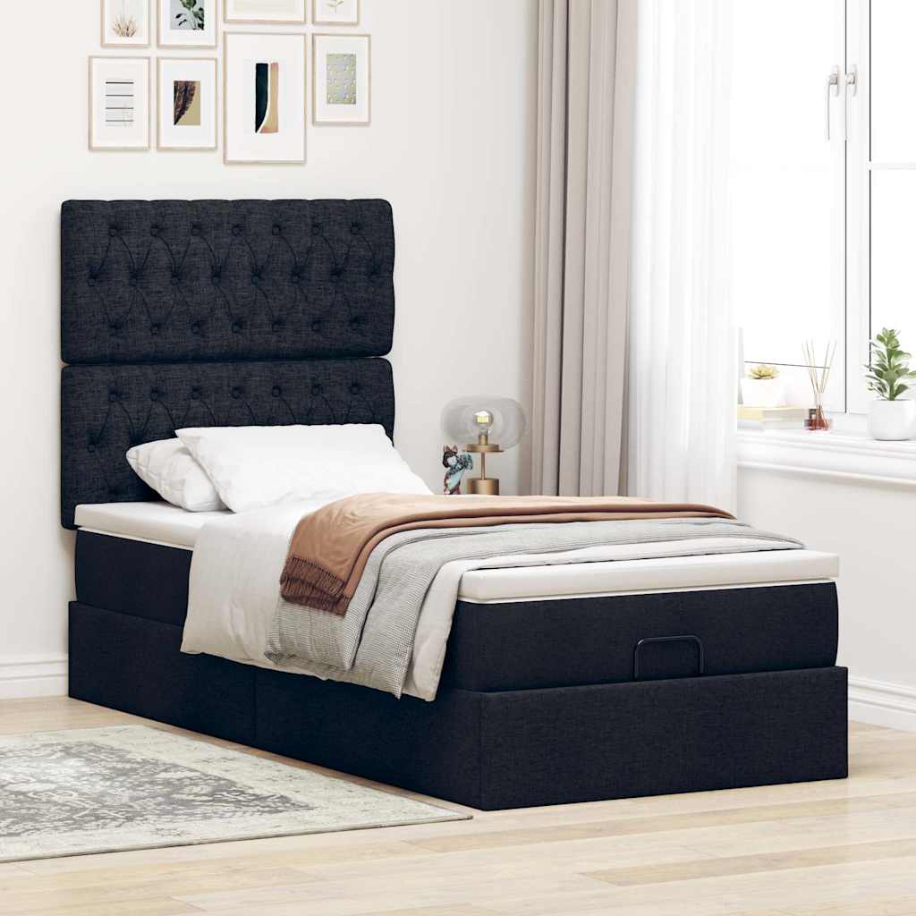 Thumbnail - vidaXL Ottoman-Bett mit Matratze Schwarz 100x200 cm Stoff