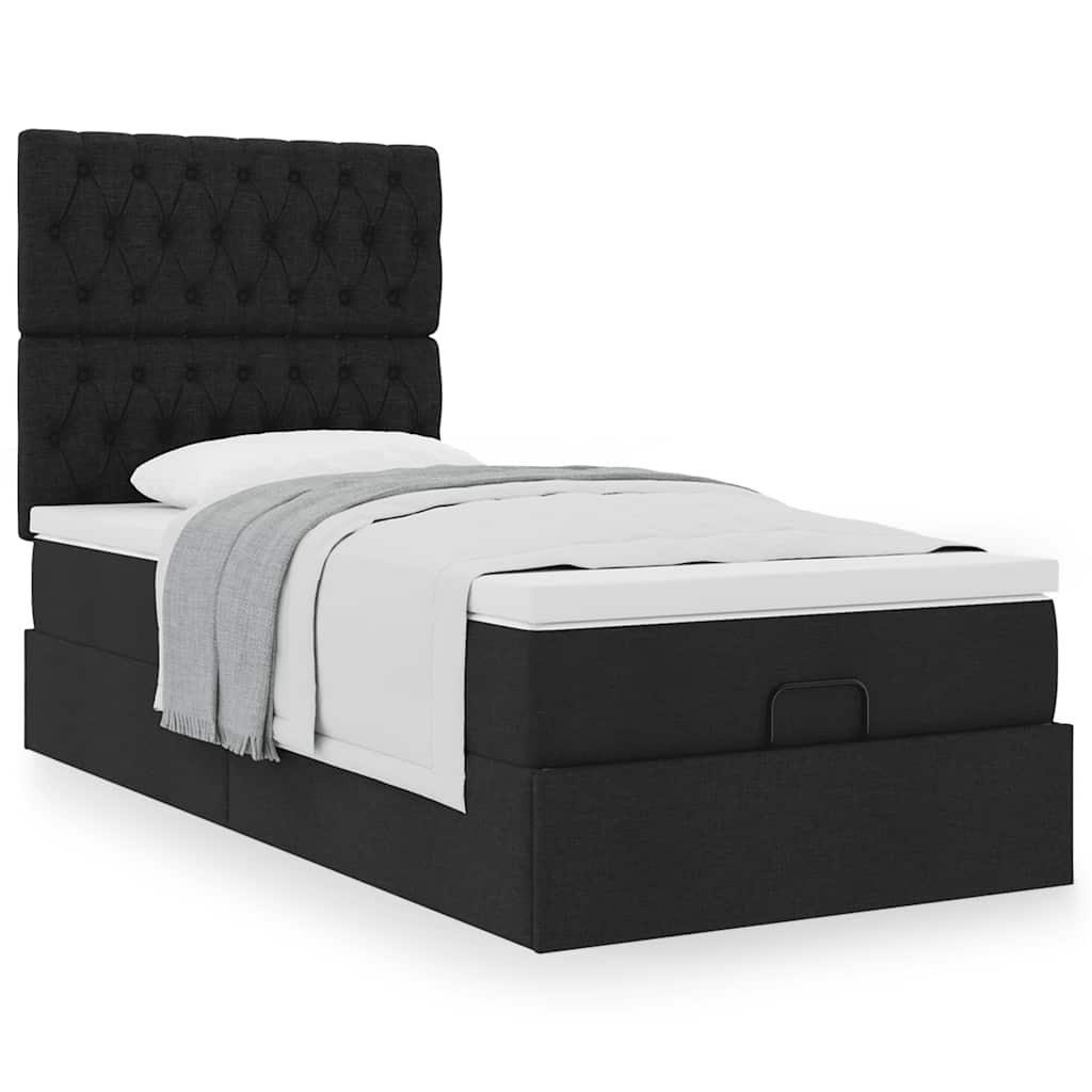 Ottoman-Bett mit Matratze Schwarz 100×200 cm Stoff