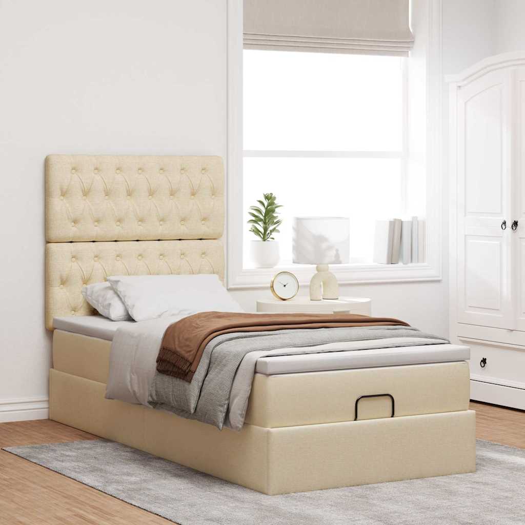 vidaXL Bed met matras 100x200 cm stof crèmekleurig afbeelding