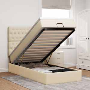 Otomanska postelja z vzmetnico krem 100x200 cm blago