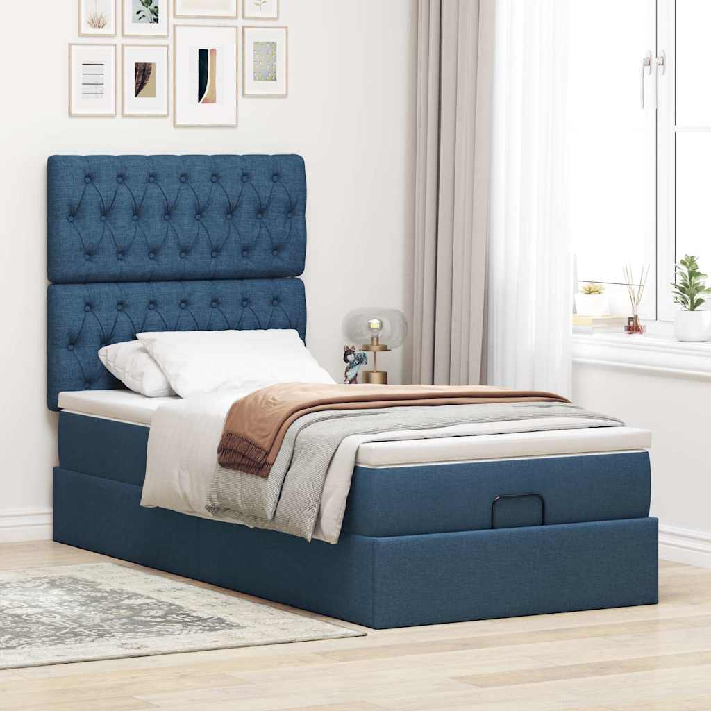 vidaXL Bed met matras 100x200 cm stof blauw afbeelding
