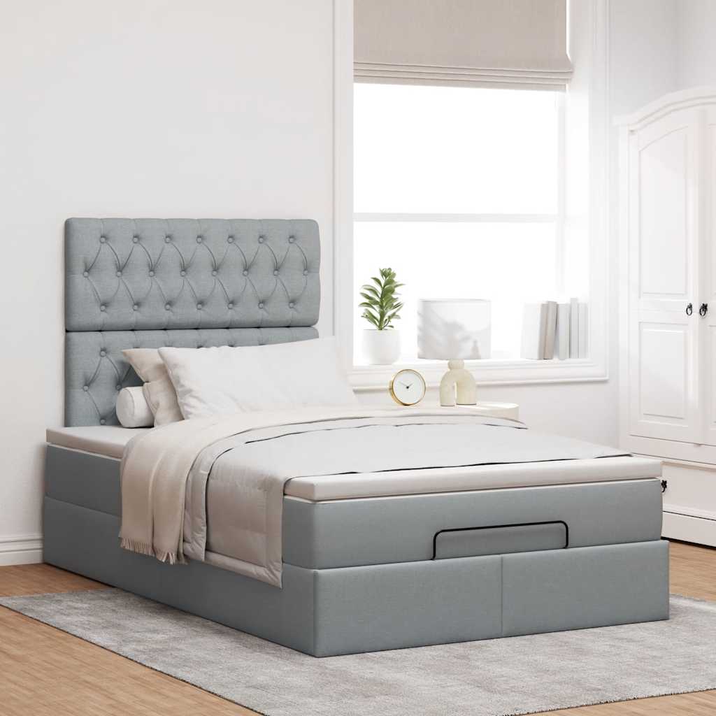 vidaXL Ottoman bed met matras 120x190 cm stof lichtgrijs grijs, foto 2