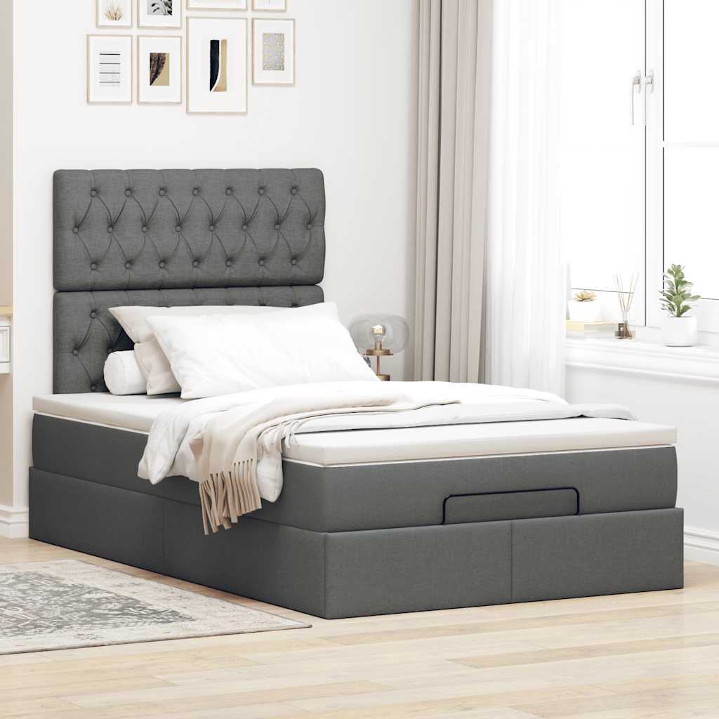 vidaXL Ottoman bed met matras 120x190 cm stof donkergrijs afbeelding