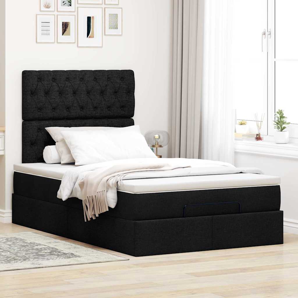 vidaXL Ottoman bed met matras 120x190 cm stof zwart, foto 2